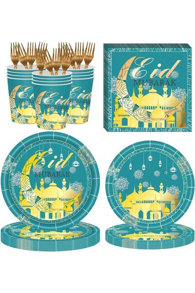 erorex 168Pcs Ramadan Eid Mubarak Tableware, Eid Mubarak Party Supplies Decorations, Disposable Dinnerware