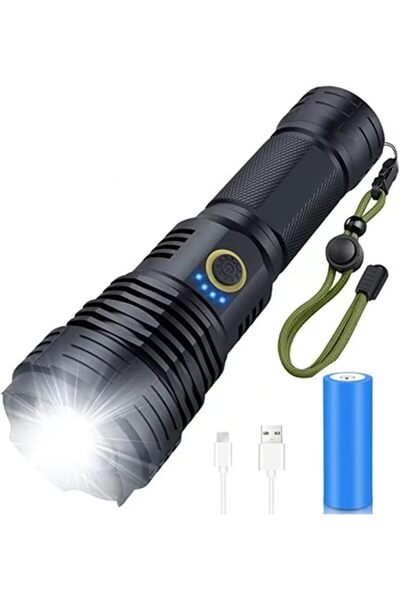 erorex مصباح LED قابل لإعادة الشحن، عالي اللومن، 90000 لومن، مصباح تكتيكي فائق السطوع، 5 أوضاع إضاءة، 26650