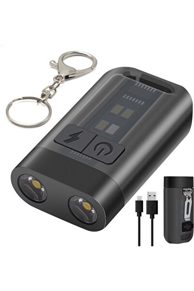 erorex سلسلة مفاتيح، مصباح يدوي LED فائق السطوع، مشبك، مصباح EDC، ضوء الأشعة فوق البنفسجية و9 أوضاع إضاءة، USB للطوارئ