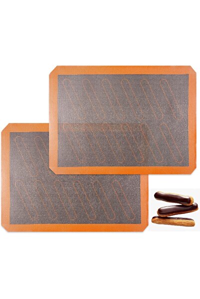 erorex حصائر خبز سيليكون مثقبة، قطعتان من حصيرة سيليكون إكلير نصف ورقة 12 مستطيل إكلير مطبوع