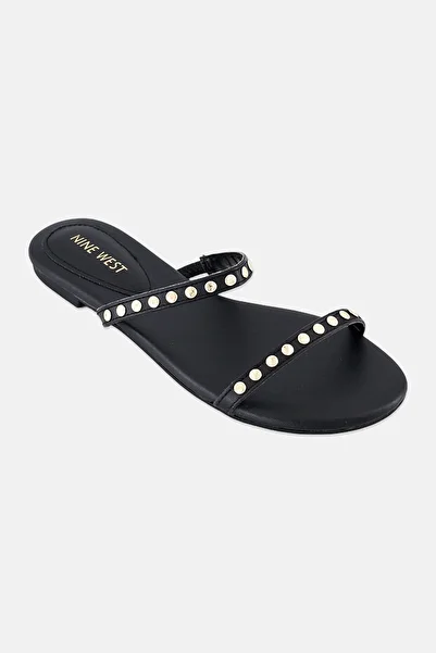 Nine West Women Leather 2 Strap Slip On Sandal, Black