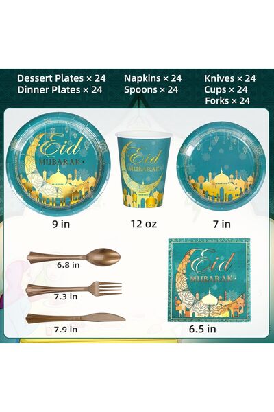erorex 168Pcs Ramadan Eid Mubarak Tableware, Eid Mubarak Party Supplies Decorations, Disposable Dinnerware
