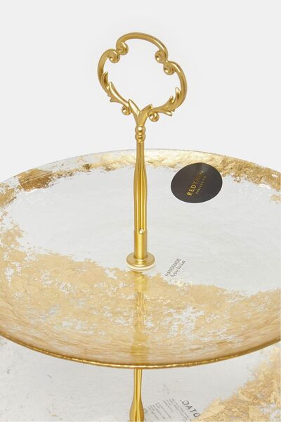 erorex Gold Decal Glass 2 Tier Plate, Gold, One Size
