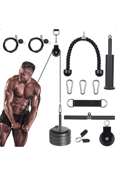 erorex Pulley System Gym Home Gym Equipment Silent Pulley Tricep Rope Straight Bar 2 Cables Upgrad Loading