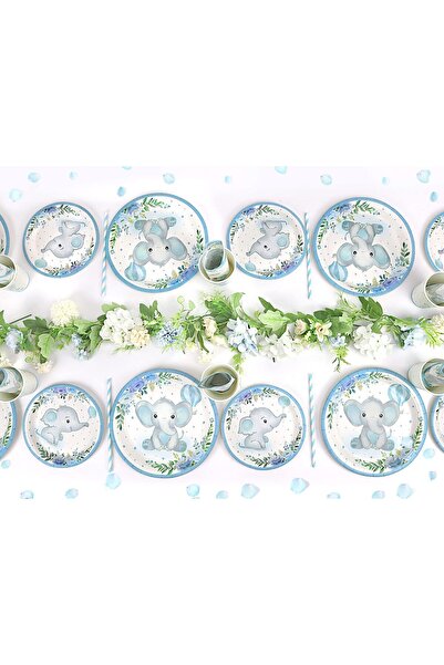erorex Boy Elephant Baby Shower Plates Set Decorations 16 Guests,Paper Plate Napkins Cups Straws