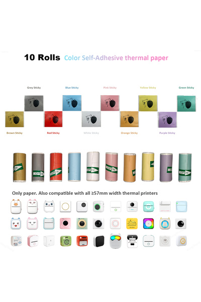 Choice3 10 لفات ملصقات ملونة ذاتية اللصق محمولة للطباعة الحرارية، طابعة صور عالية الدقة صغيرة بتقنية البلوتوث