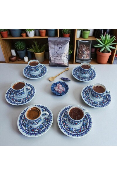 NOVAREX Global Şık Hediyelik 6 Kişilik Türk Kahvesi Takımı – Kahve + Kaşık + Lokumluk ile
