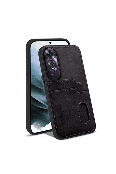 Zebana Oppo A60 Compatible Case Luxury Leather Case with Card Holder Black