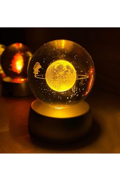 STOREMAX Sersashop Glass Globe with Wooden Stand Illuminated Eye-Friendly Desktop Lamp with Planet Saturn Motif