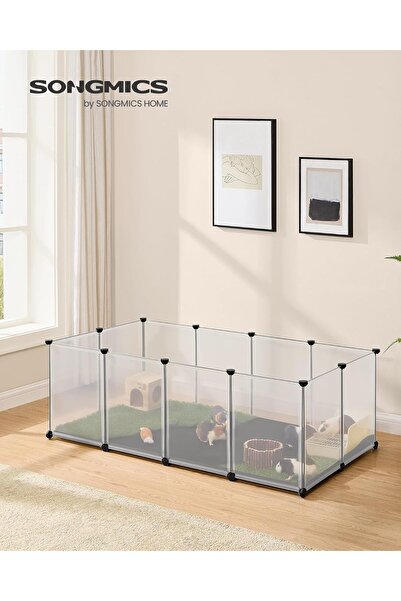 SONGMICS Țarc modular pentru animale mici cu plăci de bază și covoraș impermeabil, 145x73x57 cm, transparent