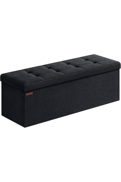 SONGMICS Folding Bench with Storage, Quilted Velvet, 38x110x38 cm, 300 kg Capacity, Black