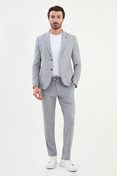 Mcr Kırçıllı Slim Fit Torba Cep Mono Yaka Erkek Takım Elbise Gri - 45399.25Y