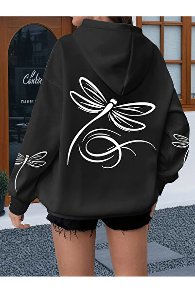 GALASHOP هودي نسائي مطبوع عليه صورة اليعسوب