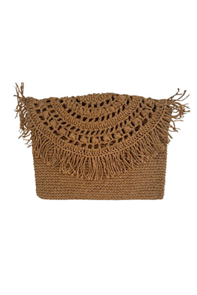Weweus Γυναικεία χειροποίητη ψάθινη τσάντα σε καφέ χρώμα