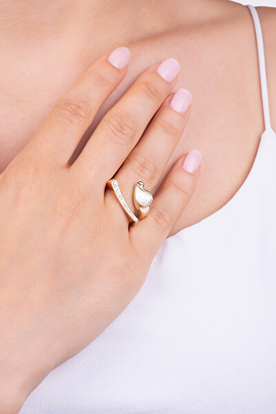 So CHIC... Sedef Masalı 18 Ayar Sarı Altın Kaplama Gümüş Yüzük