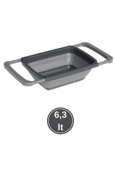 Flora Büyük Boy Katlanır Lavabo Süzgeci, Silikon Akordiyon Meyve Sebze Ayarlanır Süzgeç 6,3 Litre Antrasit