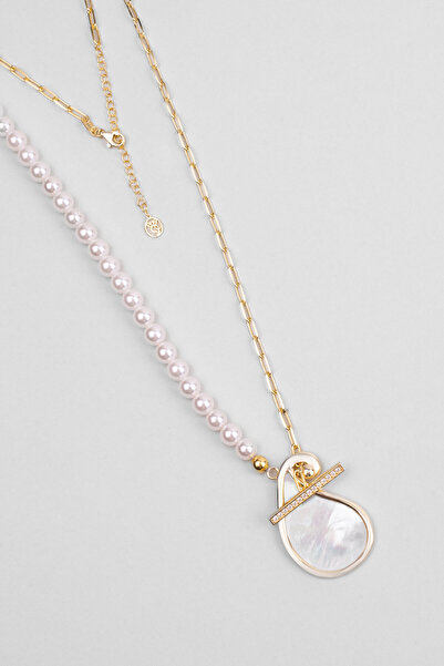 So CHIC... Şehrazat 18 Ayar Sarı Altın Kaplama 55 Cm Gümüş İnci Kolye