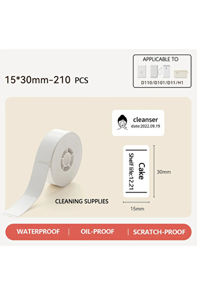 Choice1 طابعة حرارية صغيرة محمولة Niimbot D110 1Roll مقاس 15 × 30 مم، ملصق أبيض، ورق لاصق مقاوم للماء، مختبر