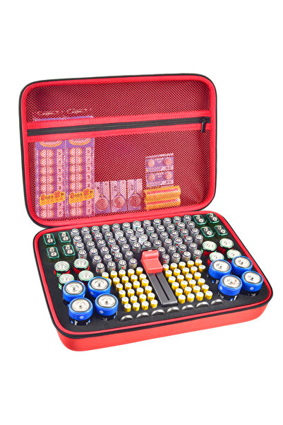 Choice8 حامل منظم لتخزين البطاريات باللون الأحمر (للعلبة فقط)، صندوق حاويات ت...