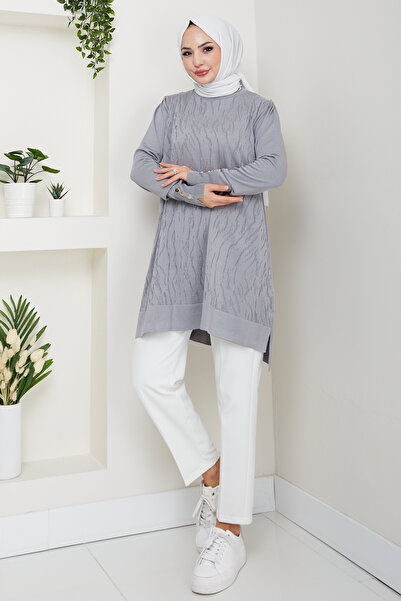 Pamuk Butik Women's Transfer Patterned Cold Thread Mercerized Knitwear Tunic