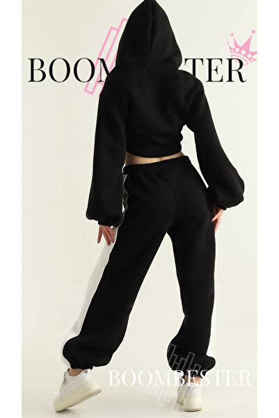 BoomBester Γυναικείο σετ αθλητικών φορεσιών με τρεις κλωστές, 100% βαμβάκι, oversize - Άνετη εφαρμογή με κορσέ με ριγέ και λεπτομέρεια με ρίγες