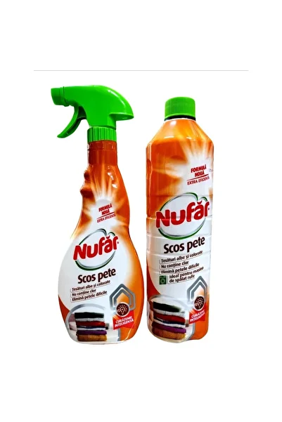 Nufar Soluție de îndepărtare a petelor pentru țesături albe și colorate fără clor Nufar, 500 ml + 1L
