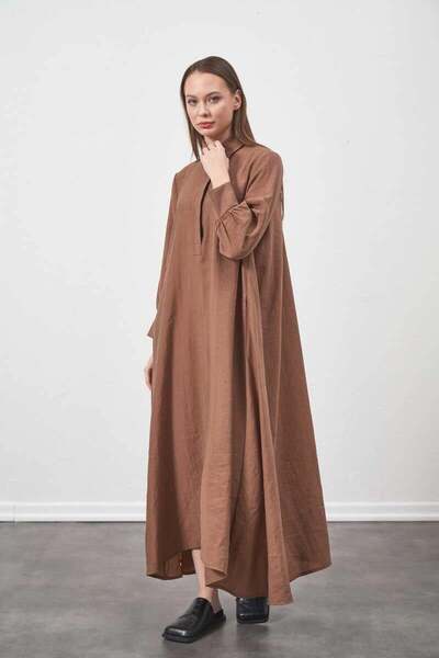 Mevra A Pile Ekstra Salaş Modal Elbise Kahve