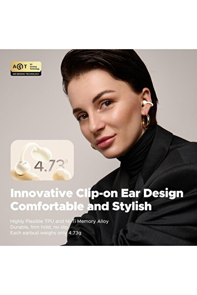 SoundPEATS POP Clip Open Ear Earbuds (Bluetooth 5.4, Clip-On, AI Call NC, Dual Connection, 30h, IPX5