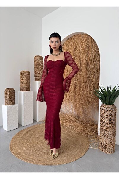 conconmoda Corina Dantel Detay Balık Model Uzun Elbise