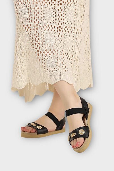 Liger Women's Single Strap Accessory Ankle Elastic Detailed Sandals Black