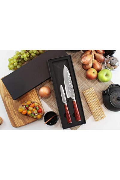 OEM Set cutite Chef knife lama otel X50 17 cm si Paring knife 9 cm, model japonez, maner pakkawood, lemn