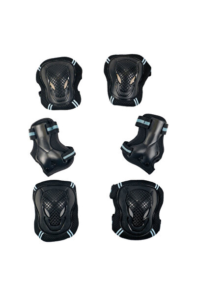 ACTION ONE Adventure children's protection set, knee pads, elbow pads and wrist guards, size M black/blue