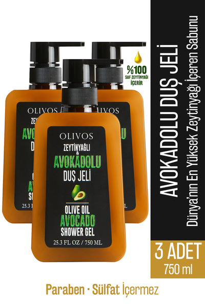 Olivos Doğal Zeytinyağlı Avokadolu Banyo Ve Duş Jeli Avokado Zeytinyağı Kuru Cilt Nemlendirici 3 ADET 750ML