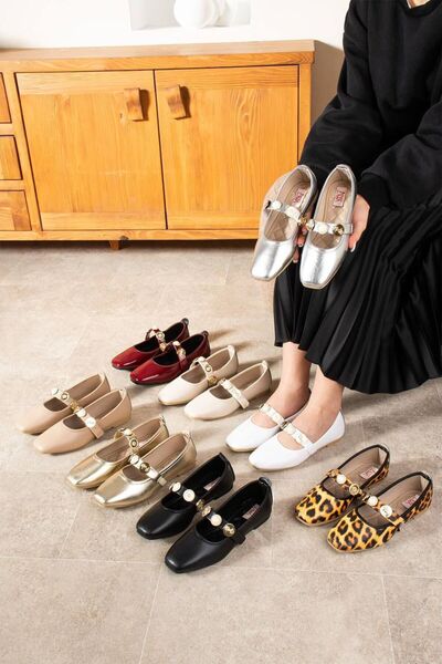 LEONILL Gold Tuğra Ballet Lightweight Comfortable Stylish Sole Orthopedic Women's Mother Shoes Business Office Daily