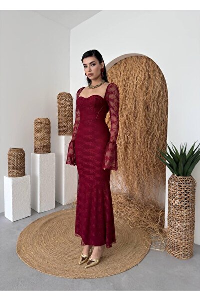 conconmoda Corina Dantel Detay Balık Model Uzun Elbise