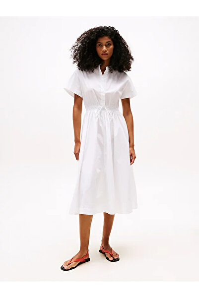 Tommy Hilfiger Women's Flared Cut Round Neck Button Closure Cotton Elastic Wa...