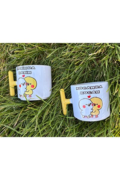 dyntasarım Karımda Karım Kocamda Kocam Özel Tasarım Sarı Kulplu T Bardak