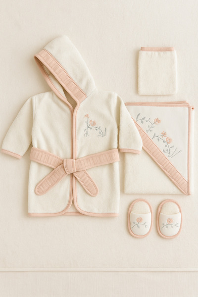 mini mia 100% Cotton Baby Bathrobe Set – Cute Birds Embroidered, Hooded – 0-24 Months