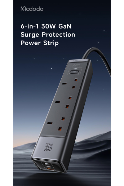 Mcdodo | 6-in-1 30W GaN Surge Protection Power Strip (UK)