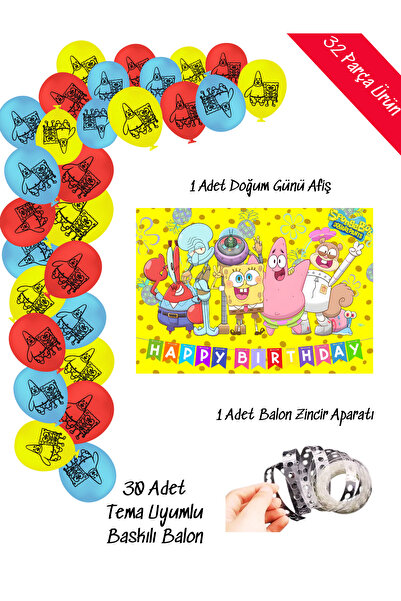 snowparty Sünger Bob Patrick Kare Şort Balon Ve Afişli Doğum günü Parti Süsle...