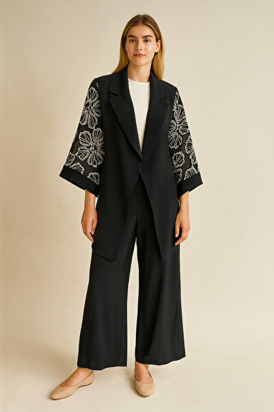 Gazella 44802 KOLLARI ÇİÇEK DETAYLI TÜLLÜ BONCUKLU ÖNÜ KRAUZE YAKA KİMONO TAR...