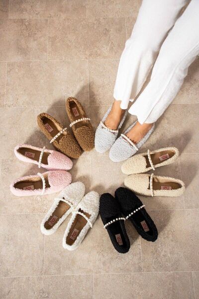 LEONILL Women's Woolen Pearl Winter Ballerinas Home and Outdoor Shoes