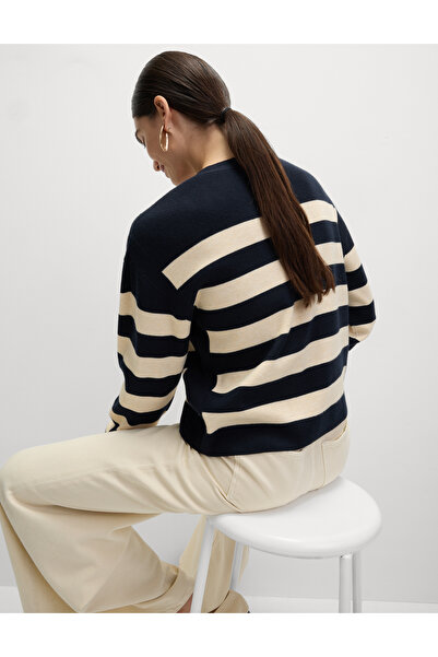 Marks & Spencer Kadın Soft Touch Çizgili V-Yaka Triko Hırka