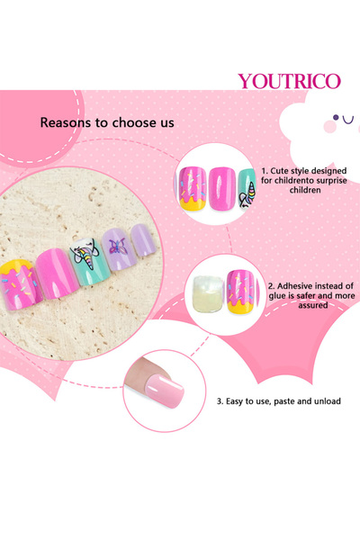 Youtrico 24pcs kid's Press On Nails,Fake Nails,Cute rabbits, Ocean shells,Suit for over 3 years,gifts for kid