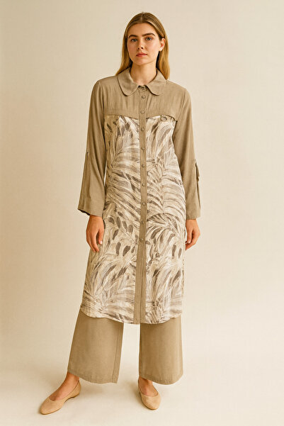 Gazella 44411 KOLU KATLANABİLİR ÖNDEN DÜĞMELİ ÖN KISMI DESENLİ TUNİK #03-25#