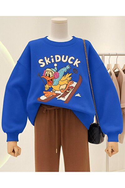 BENROMA Hanorac unisex cu imprimeu SkiDUCK din bumbac pieptănat cu 3 fire