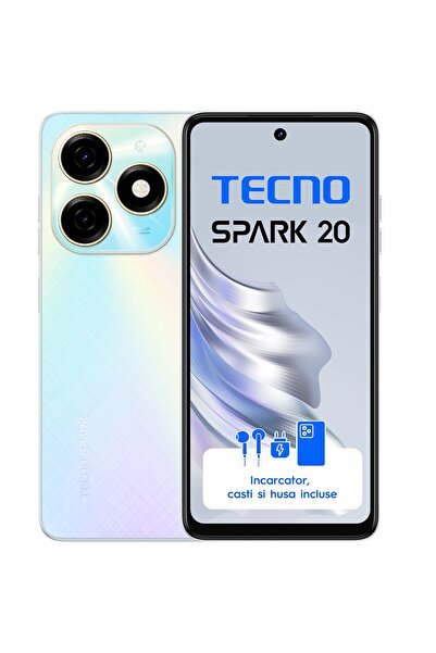 TECNO Spark 20 Mobile Phone, Dual SIM, 8GB RAM, 256GB, Cyber White