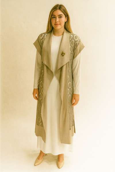 Gazella 44401 YAKASI MENDİL DETAYLI ÖNÜ ÖRGÜ İŞLEMELİ YELEK #03-25#