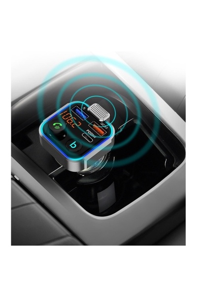 FOXMAG24 Διαμορφωτής αυτοκινήτου, Διπλή σύνδεση, Hands-Free, Μικρόφωνο, Bluetooth, Γρήγορη φόρτιση 3.0, USB-C, Μαύρο/Ασημί