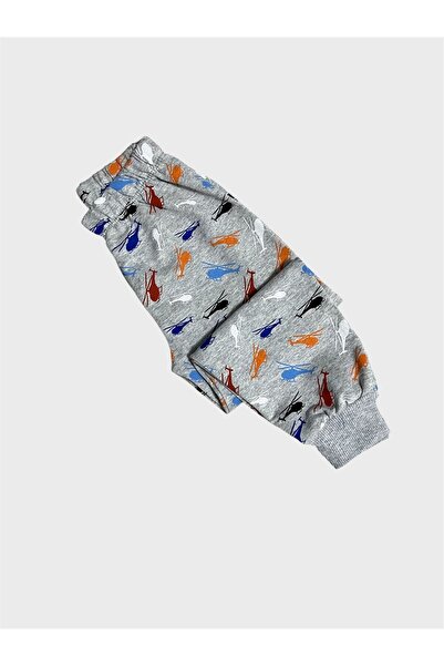 ALİŞ KİDS Set de pijamale sezoniere pentru băieți, din bumbac, gri, cu model de elicopter, cu mâneci lungi